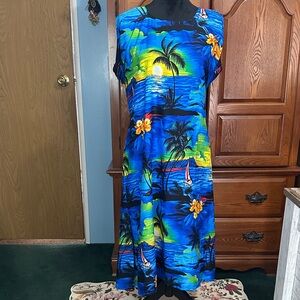 Tropical Blue and Green Swim Coverup Dress
